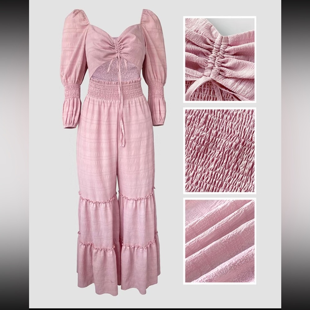 Chic Blush Jumpsuit with Ruffle Details - Picture 2 of 4
